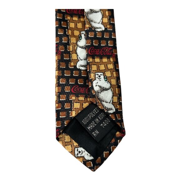 Vtg Coca-Cola Polar Bear Tie – Brown Geometric Pattern – Made in Korea - Picture 2 of 4